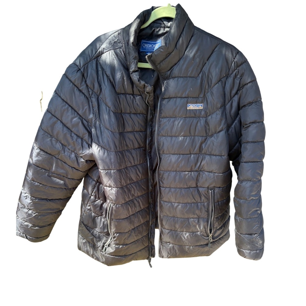 Cherokee Black Puffer Jacket Mens XL Full Zip Lightweight Coat